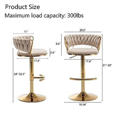 Velvet Bar Stools Set of 2, Counter Height Barstools with Low Back, view 4