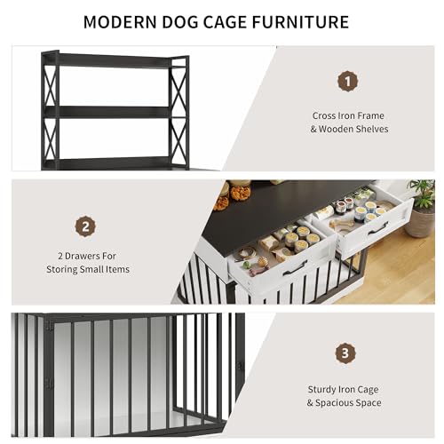 42”×65.4”Dog Crate Furniture, Pet Cage with Storage Drawers & Shelves, view 4
