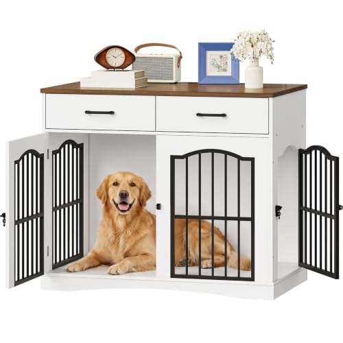 Dog Crate Furniture, 39.4'' Wooden Dog Kennel Indoor with Storage, view 2
