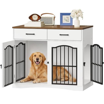 Dog Crate Furniture, 39.4'' Wooden Dog Kennel Indoor with Storage, view 2