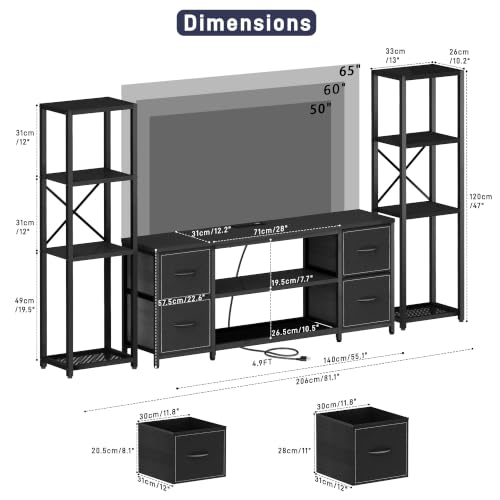 LED TV Stand Entertainment Center Bookshelf Combo with Charging Station, view 3
