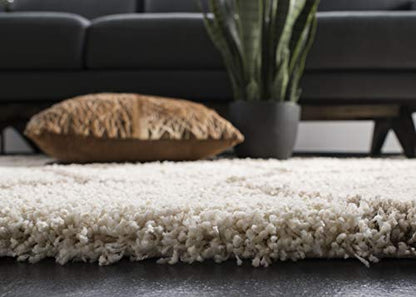 SAFAVIEH Hudson Shag Collection 9' Round Ivory/Beige SGH280D Moroccan Ogee Trellis Non-Shedding Living Room Bedroom Dining Room Entryway Plush 2-inch Thick Area Rug