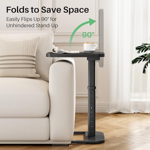 TV Tray Table, Adjustable Height & Rounded Metal Corners, Snack Table for Couch, Sofa, Bed, Chair, Living Room, C Shaped End Side Table for Eating, Dinner or Laptop, Small Spaces, Black