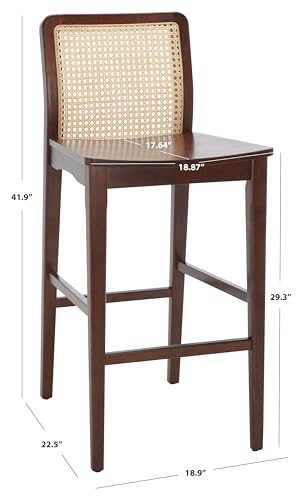 SAFAVIEH Home Collection Benicio Dark Brown/Natural Rattan 29-inch Seat Height Bar Stool Set of 2