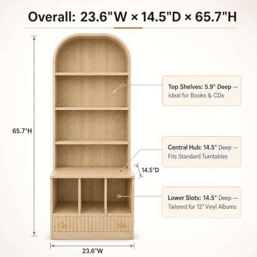HOJEVE MCM Record Player Bookshelf, view 3