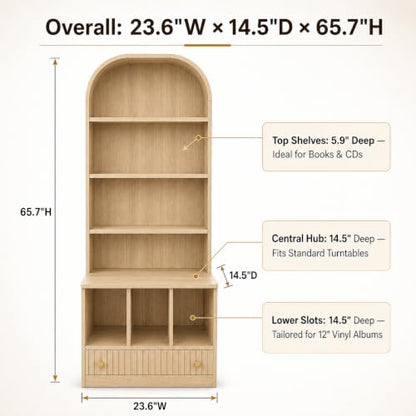 HOJEVE MCM Record Player Bookshelf, view 3