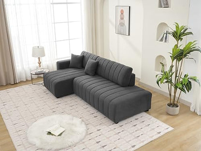 Plush L Shaped Tufted Corner Sofa with Decorative Pillows