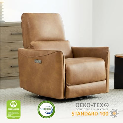 CHITA Oversized Leather Power Swivel Glider Recliner Chair, Cognac Brown