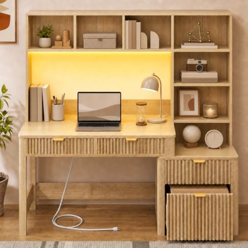61 Inch Computer Desk with Hutch and Drawers, view 2