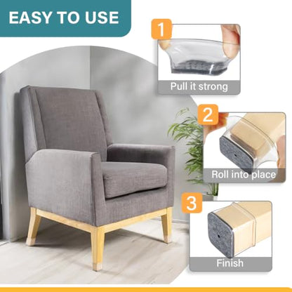 24 Pcs Chair Leg Floor Protectors Square, Silicone Felt Furniture Leg Pads Caps Covers for Hardwood Floors (Fit:1-1/16" to 1-5/8")