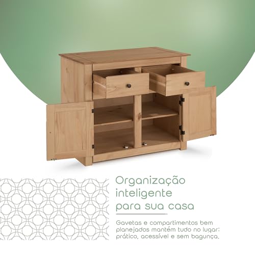 Solid Wood Sideboard Buffet Cabinet with 2 Drawers and 2 Doors, view 7