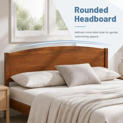Queen Size Bed Frame, Wooden Platform Bed with Curved Headboard, view 7