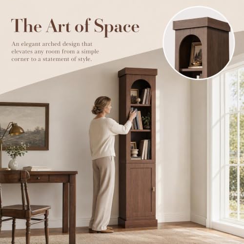 Walnut 5-tier narrow bookshelf with adjustable shelves, view 5