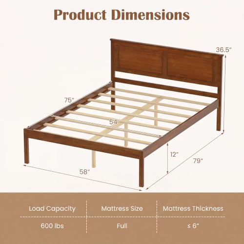 Full Size Bed Frame, Farmhouse Wooden Platform Bed with Headboard, view 3