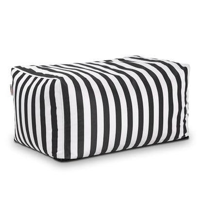 Leon Outdoor Bean Bag Ottoman, Black & White Stripes