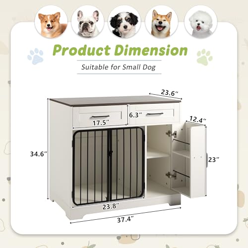 37.4" Dog Crate Furniture, Indoor Dog Kennel with 2 Drawers and Storage Cabinet, view 3