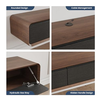 94" Fully Assembled Wood Floating TV Stand, Walnut and Black, view 7
