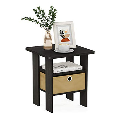 ANDREY Square Side Table, End Table, Night Stand, Espresso | Open Shelves and Storage Bin, Bedside Table, for Living Room, Bedroom