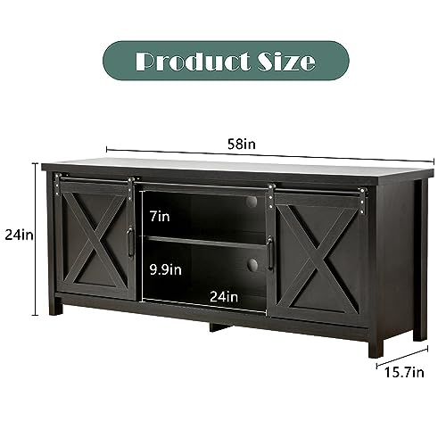 Farmhouse TV Stand with Sliding Barn Doors, view 3