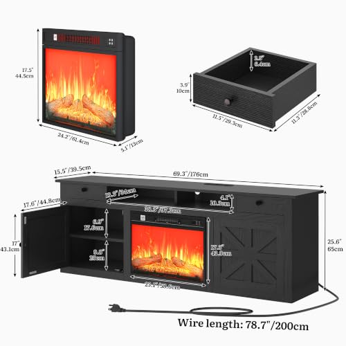 Electric Fireplace TV Stand with Storage for TVs up to 80", Black, view 4