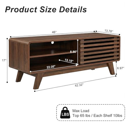 46" Mid-Century Modern TV Stand with Slatted Sliding Doors, view 3