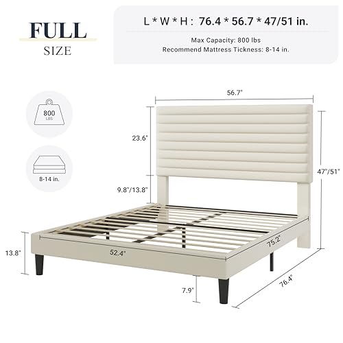 Full Bed Frame, Velvet Upholstered Bed with Adjustable Headboard, view 3