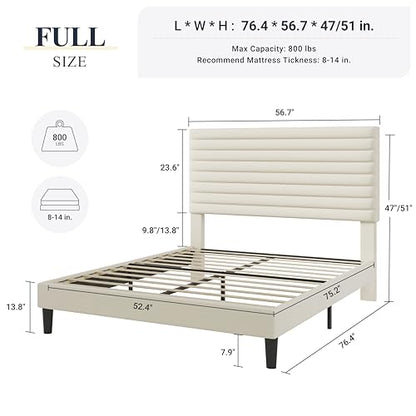 Full Bed Frame, Velvet Upholstered Bed with Adjustable Headboard, view 3