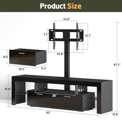 TV-Stand with Mount 75 inch - LED TV Stand with Power Outlet & Drawers, Modern Entertainment Center with Mount for Living Room, Bedroom, Black