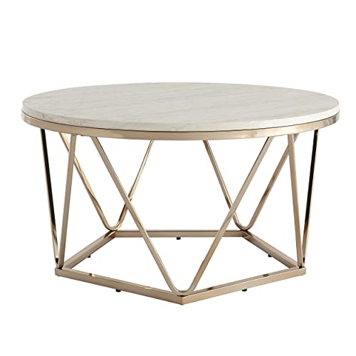 Luna Faux Stone Round Coffee Table, Champagne