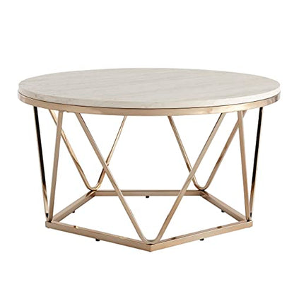 Luna Faux Stone Round Coffee Table, Champagne