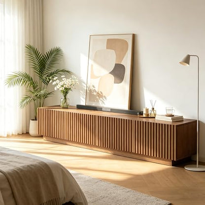 86.61" Mid-Century Modern TV Stand for TVs up to 85", Sturdy Living Room Furniture Media Console with Large Storage Space, Entertainment Center for Living Room and Bedroom, Walnut