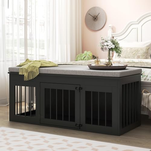 47.2" Large Dog Crate Furniture for Small Medium Dogs, Black, view 3