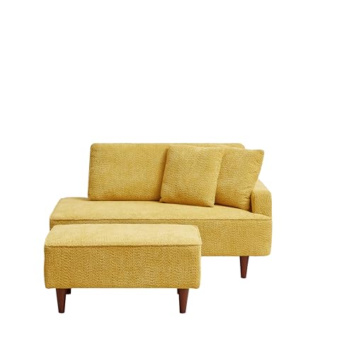 Left Facing Boucle Upholstered Chaise Lounge with Ottoman Set, view 5