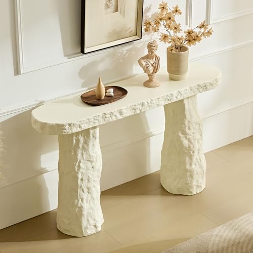 53.94 inch Modern Design Console Table,Imitation Stone Table,Fiberglass Entryway Table with Irregular Legs for Living Room,Hallway