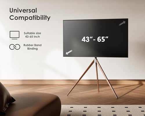Corner TV Stand for 43-65 Inch TVs, Height Adjustable Metal Tripod Easel TV Stand Modern TV Floor Mount with Concealed Storage for Bedroom Living Room, Picasso Series