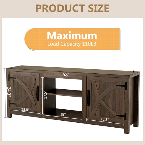 TV Stand for 65 Inch TVs, Farmhouse Entertainment Center with Storage, view 3