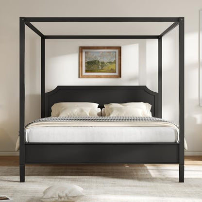 Canopy Bed Frame King with Headboard and Under-Bed Storage Space, Black, view 4