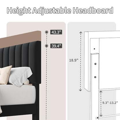 Black Platform Bed with Upholstered Head, view 5