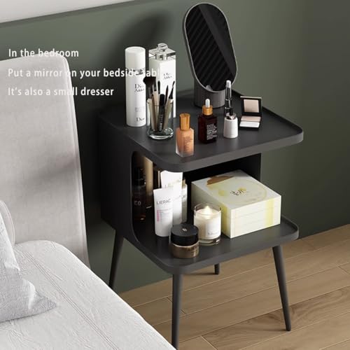 Modern Metal Side Table Nightstand, Small Square End Table for Bedroom & Living Room, Matte Black Bedside Table with Storage, Minimalist Accent Table for Small Spaces