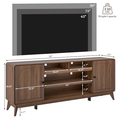 70" Mid Century TV Stand for Living Room Entrainment Center, Walnut, view 3