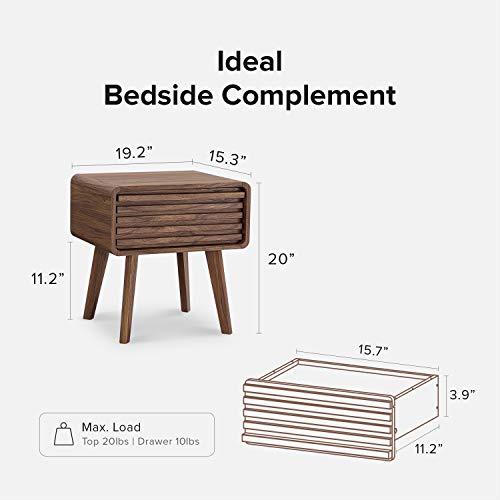 Ensley Mid Century Modern Side Table, Small Accent Tables for Living Room, Mid Century Modern Night Stand, Bedside Tables, Wood Nightstands for Bedroom (Walnut, Set of 2)