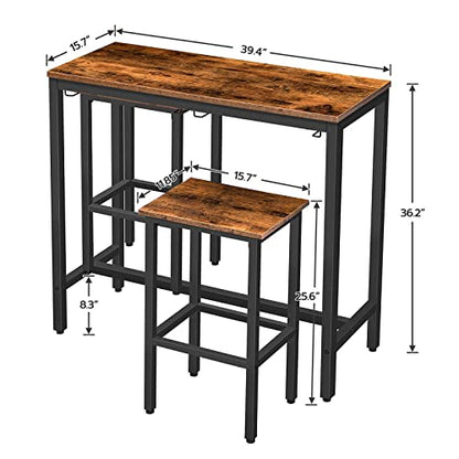 Bar Table Set, Pub Tables Bar Height with Stools Set of 2, Bar Chairs Under Counter Height Table for Small Spaces, Industrial Dining Table Sets for Kitchen, Living Room, Parties BF54BT01