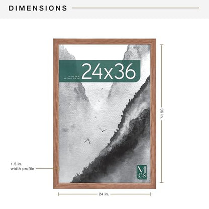 Museum Poster Frame 24x36 Medium Oak, Vertical & Horizontal Wall Hanging Large Picture Frame for Photos, Posters & Art Prints (1-Pack)