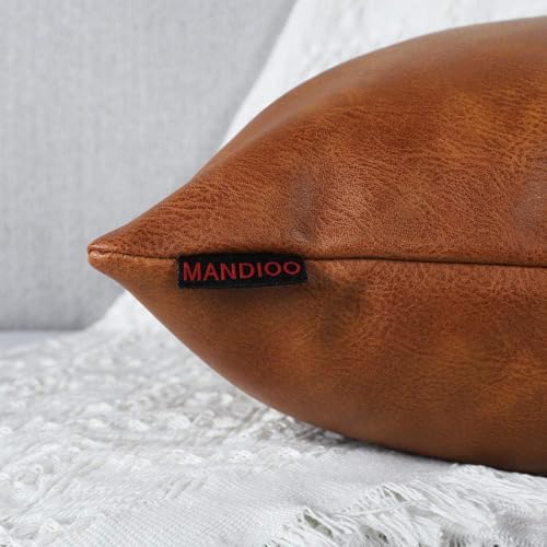 Set of 2 Faux Leather Decorative Throw Pillow Covers Modern Solid Outdoor Cushion Cases Luxury Pillowcases for Couch Sofa Bed 20x20 Inches Brown