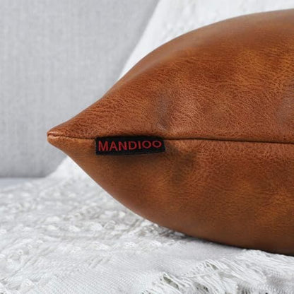 Set of 2 Faux Leather Decorative Throw Pillow Covers Modern Solid Outdoor Cushion Cases Luxury Pillowcases for Couch Sofa Bed 20x20 Inches Brown