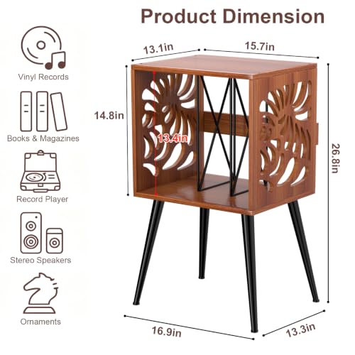 Stylish Record Player Stand with Storage, Holds 100+ Vinyl Records, view 4