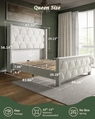 Queen Size Bed Frame with 56" Headboard, view 3