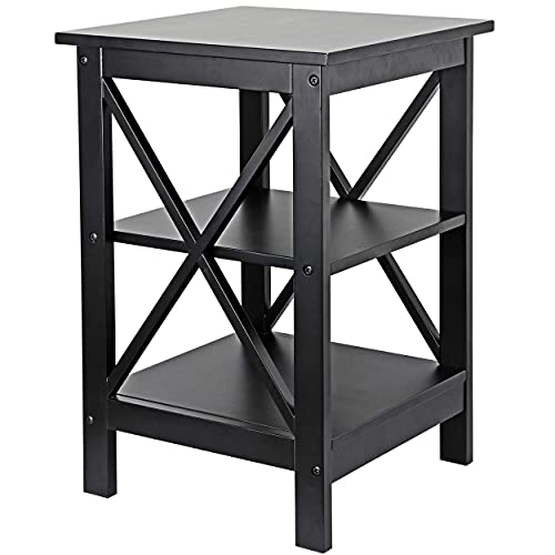 End Table 3-Tier X-Design Side Table with Storage Shelves Sofa Side Table Storage Organizer Display for Bedroom, Living Room, Office, Nursery Room, Black