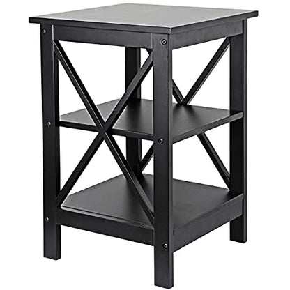 End Table 3-Tier X-Design Side Table with Storage Shelves Sofa Side Table Storage Organizer Display for Bedroom, Living Room, Office, Nursery Room, Black