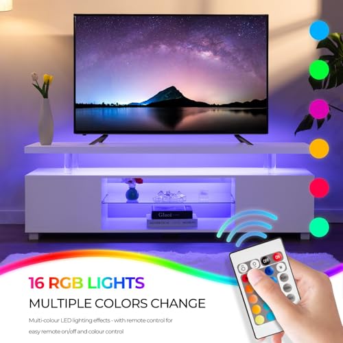 LED TV Stand White Entertainment Center, Gaming Center for 60 65 70inch TV, TV Console with Storage, TV Stands for Gaming Living Room, Bedroom and Playroom